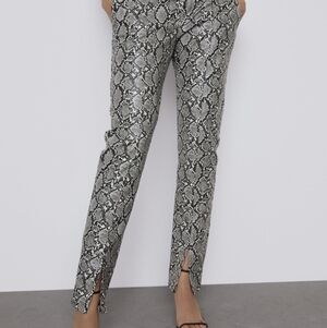 Zara Python Print Faux Leather Pants High Rise Ankle Slit Size S